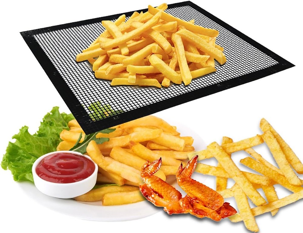 Bluedrop Baking Sheets Oven Liners Crisper Toaster 30X40CM, Black and brown