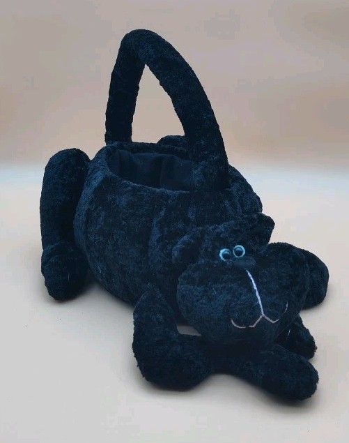 Halloween Plush Black Cat Basket