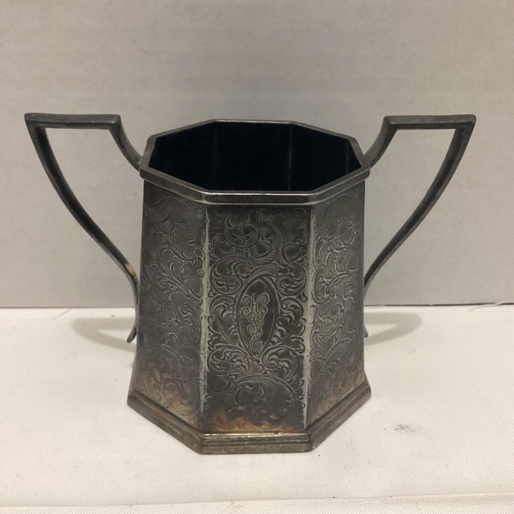 Vintage Derby Silver Octagon Sugar Bowl with Acorns Pattern