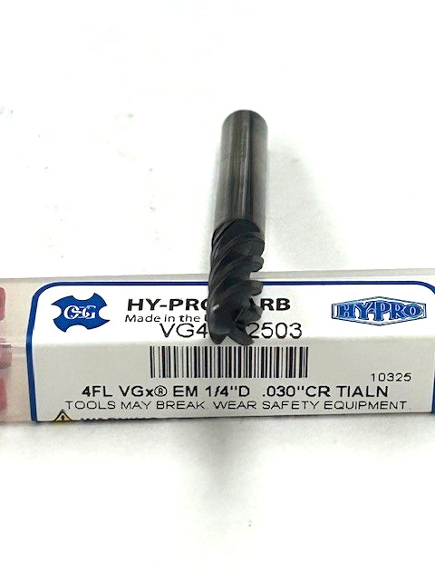 1/4 4 FLUTE SINGLE END SOLID CARBIDE 0.030 CORNER RADIUS END MILL OSG VG434-2503