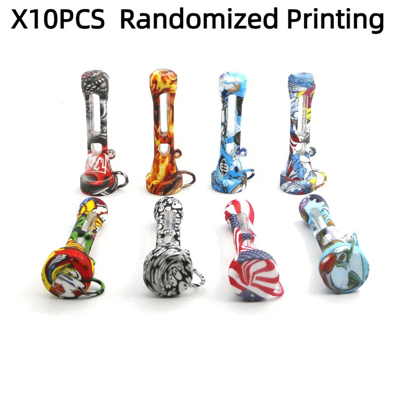 10pcs Bulk Pack Portable Capped Silicone Cigarette Pipe Randomized Printing