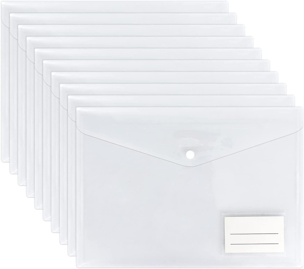 Clear A4 Plastic wallets Stud Document Wallet Files Folders Filing School Office