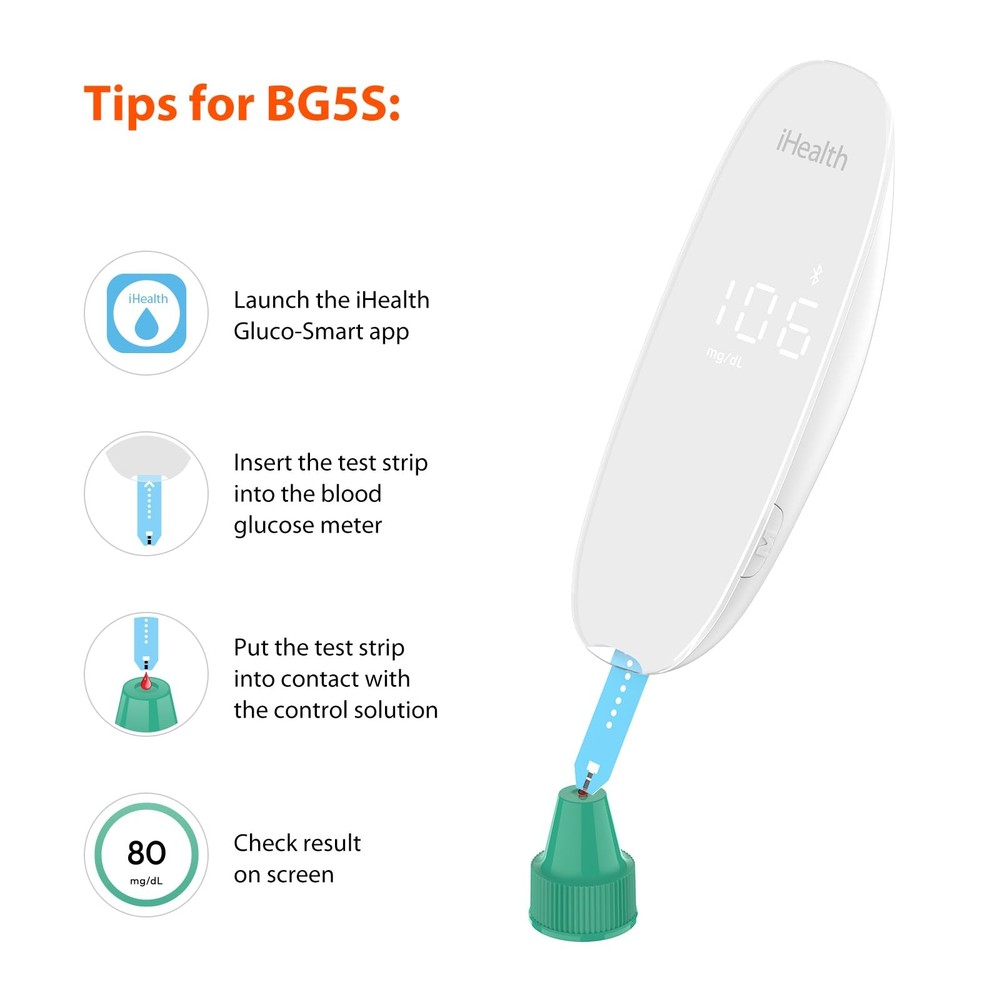 Control Solution for Blood Glucose Testing – Compatible with BG5S100 Gluco+ &...
