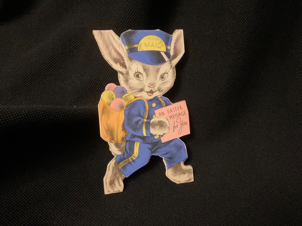 Vintage Dressed Rabbit Delivering Easter Eggs Easter Card c. 1930s Rust Craft