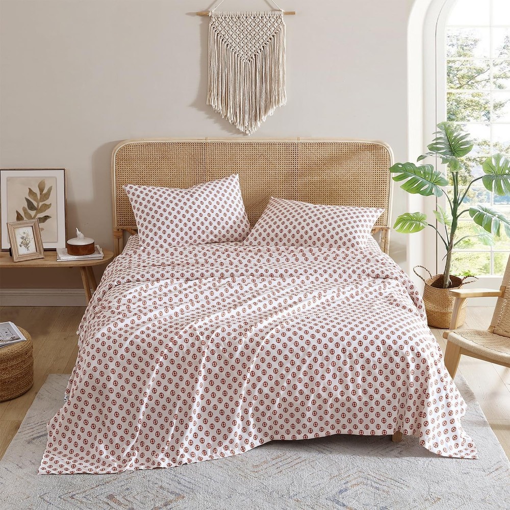 Indigo Ink - Queen Size Sheet Set, 4-Piece Boho Medallion Patterned Bedding, ...