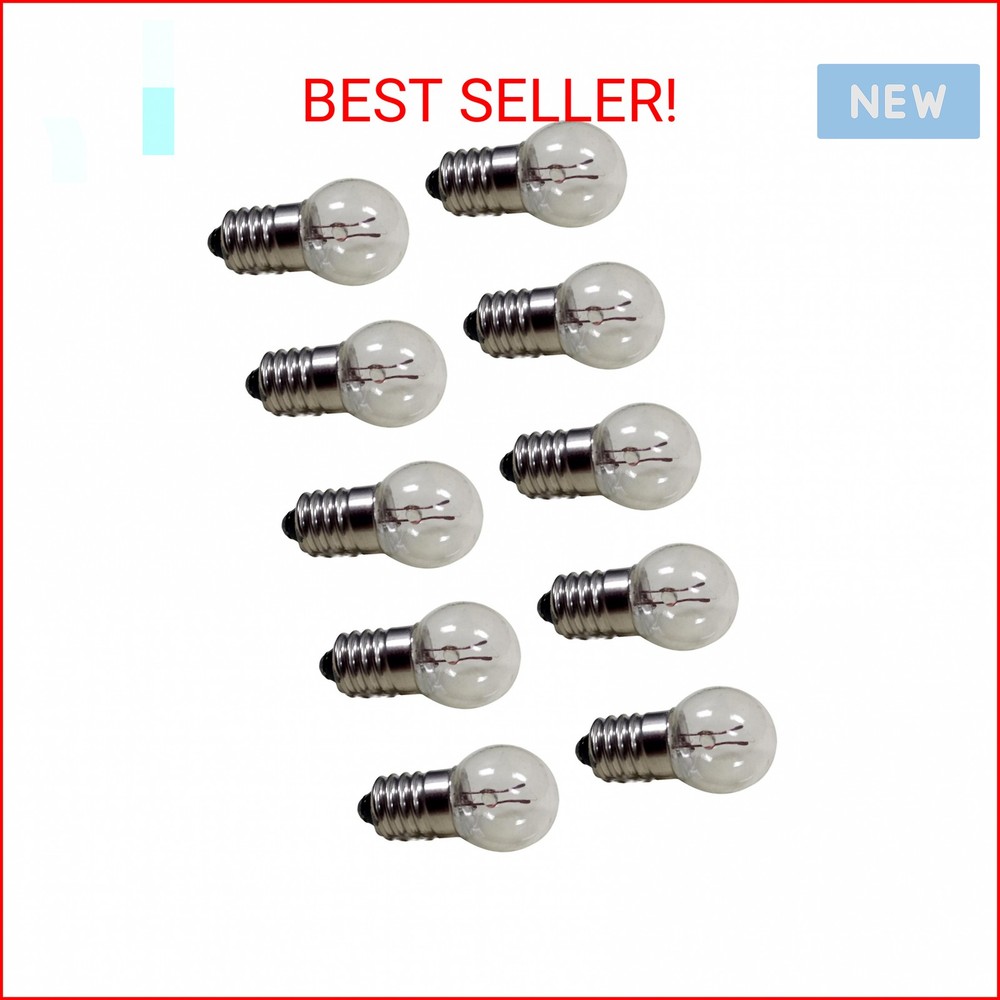 Sci-Supply Pack of 10 E10 Miniature Screw Base Light Bulbs, 6.3V / 0.5A, 6 Volt