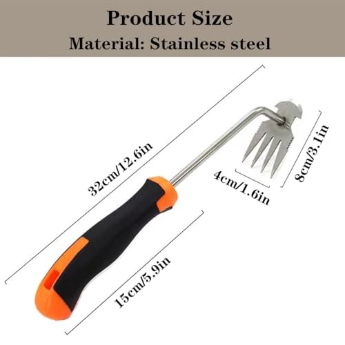 Weed Puller Tool with Thick Work Gloves, 4-Teeth Stainless Steel Hand Rubber