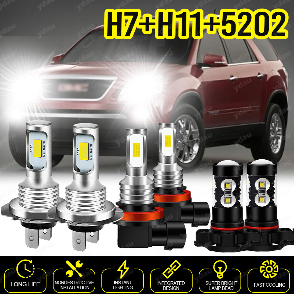 For GMC Acadia 2007-2011 2012 6X 6000K Combo LED Headlight + Fog Light Bulbs Kit