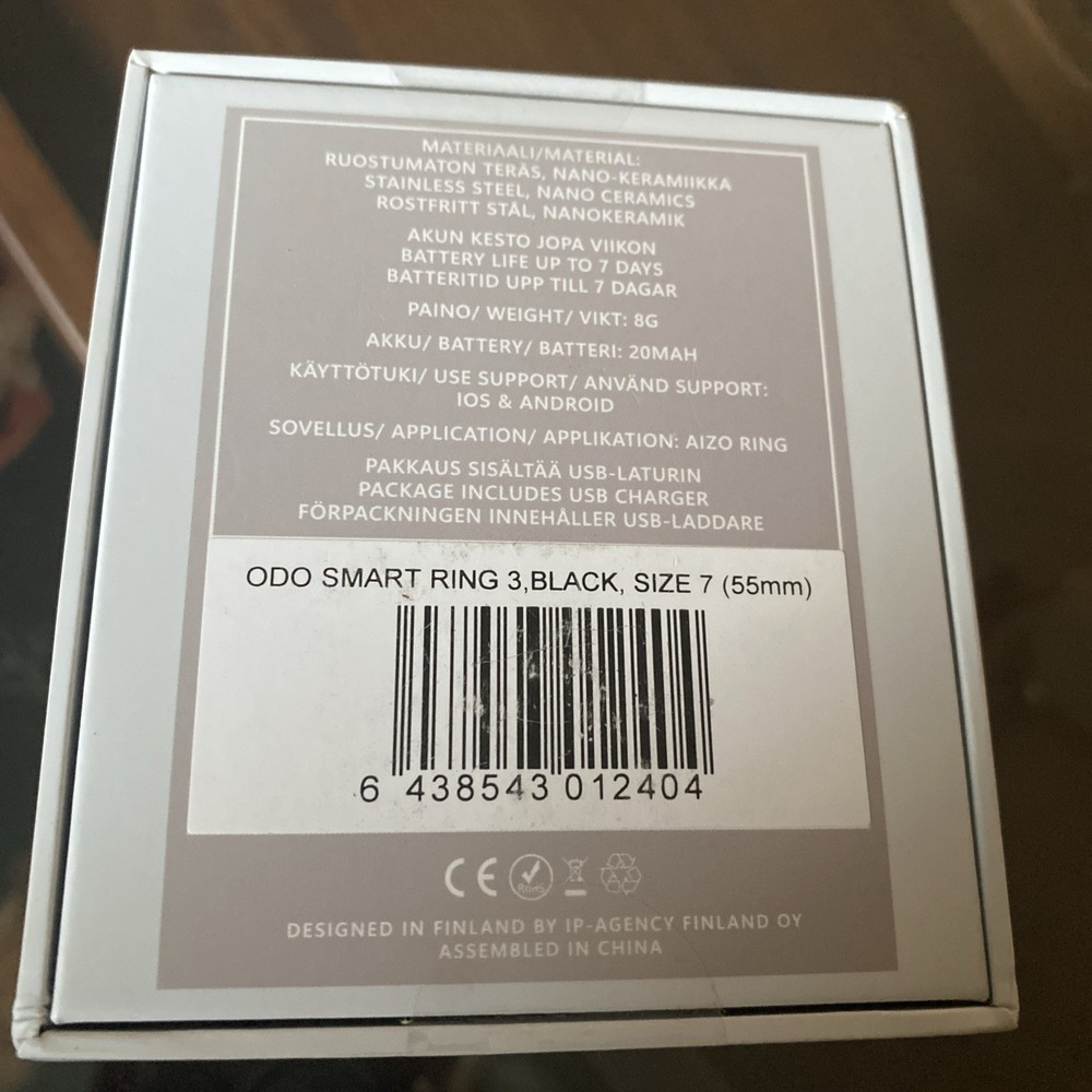 ODO smart ring, black, size 7