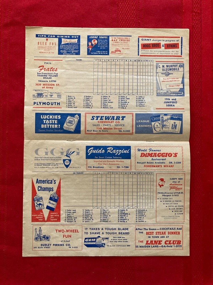 1958 MLB San Francisco Giants program / First West Coast game / Dodgers / Mays