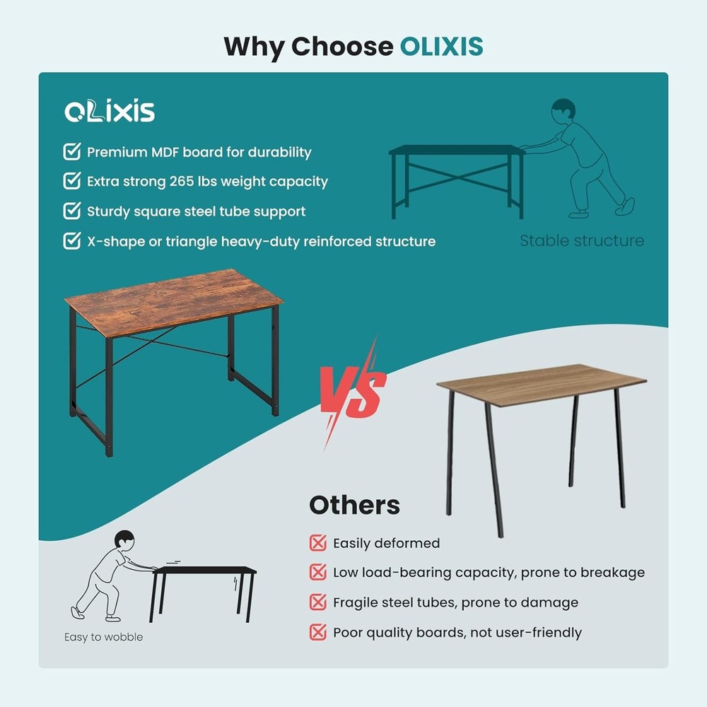 40 Inch Computer Home Office Desk Small Spaces Writing Work Study Student