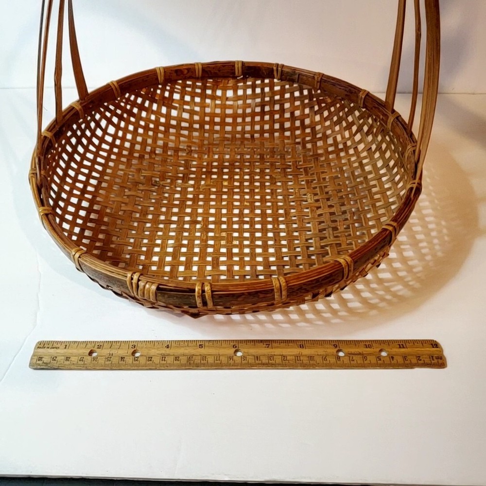 Woven Wicker Reed Gathering Basket Large Fixed Handle