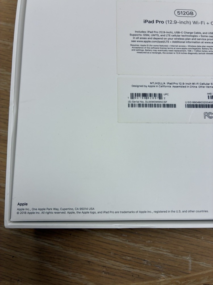 Apple iPad Pro BOX ONLY 12.9-inch 512GB 2018