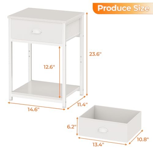 Nightstand with Fabric Drawer, Small Side Table for Small Spaces, 2 1 White