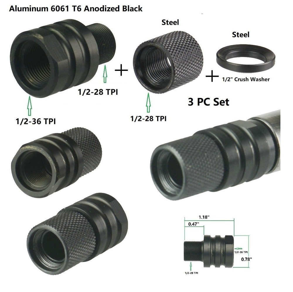 Al 1/2x36 Female Thread To 1/2x28 Male Thread Muzzle Adapter+Thread Protector