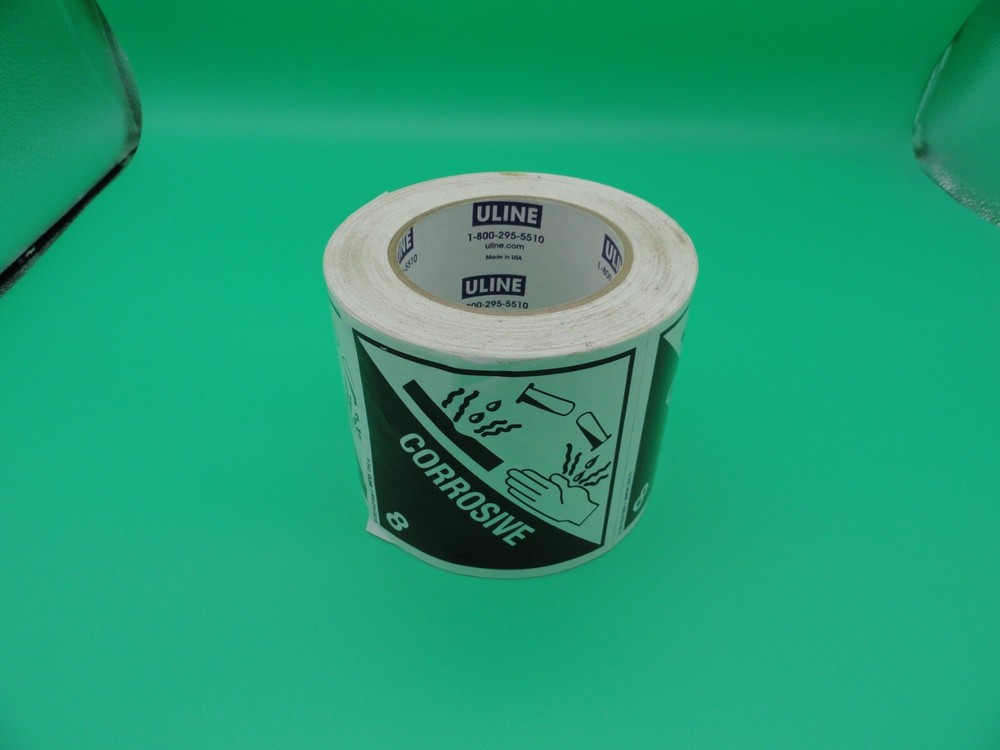 ULINE CORROSIVE 8 STICKER ROLL 4"x4"
