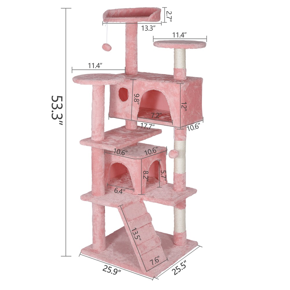53" Cat Tree Activity Tower Pet with Scratching Posts Ladders Indoor Pink
