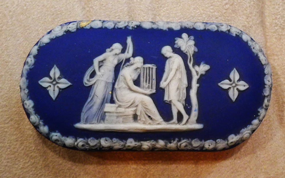Antique WEDGWOOD ENG Blue  & White Jasperware MATCH BOX & STRIKER Neo Classical