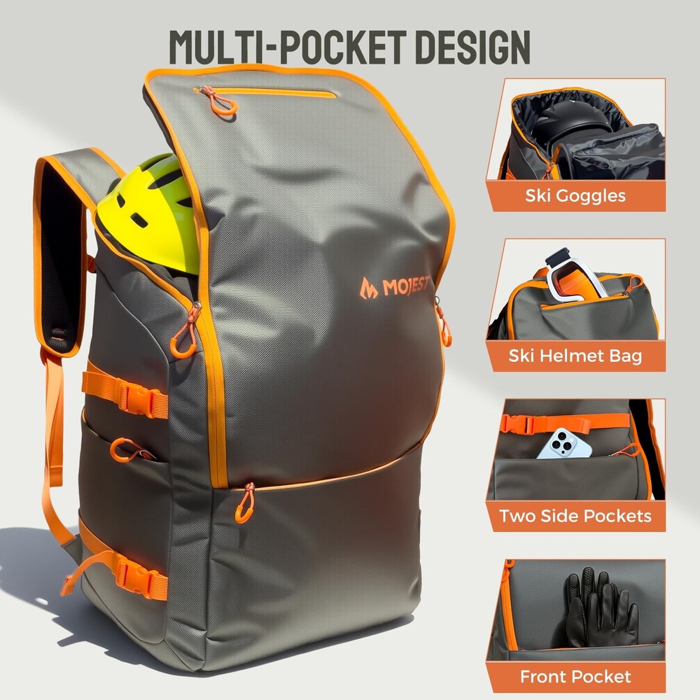 55L Ski Boot Bag Backpack, 6 Pockets, Ergonomic Design, Waterproof Ski Snowbo...