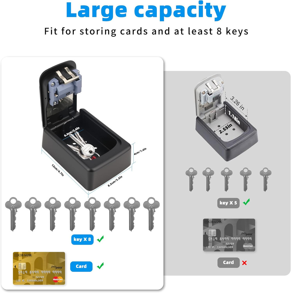 Key Lock Box,Combination Lockbox Wall-Mounted Key Storage Box for Keys,Large Key