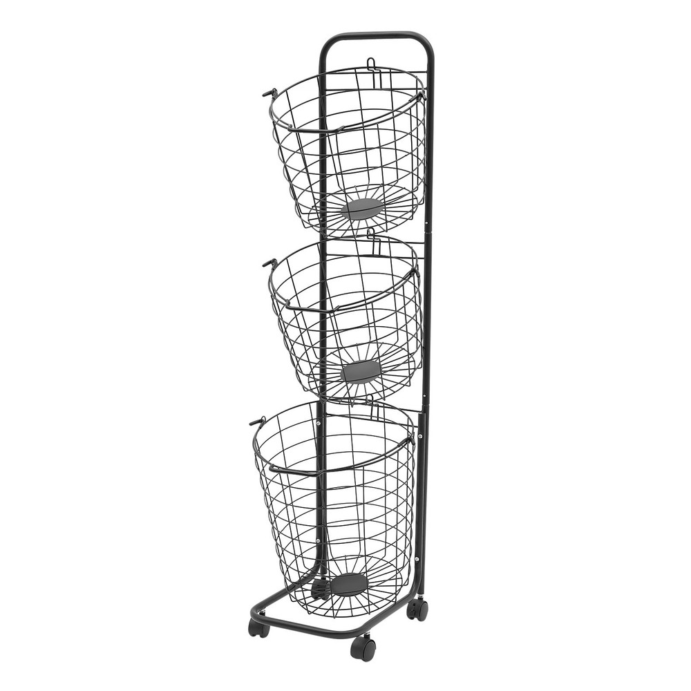 3 Tier Rolling Laundry Hamper with 3 Removable Wire Basket & 4 Universal Wheels