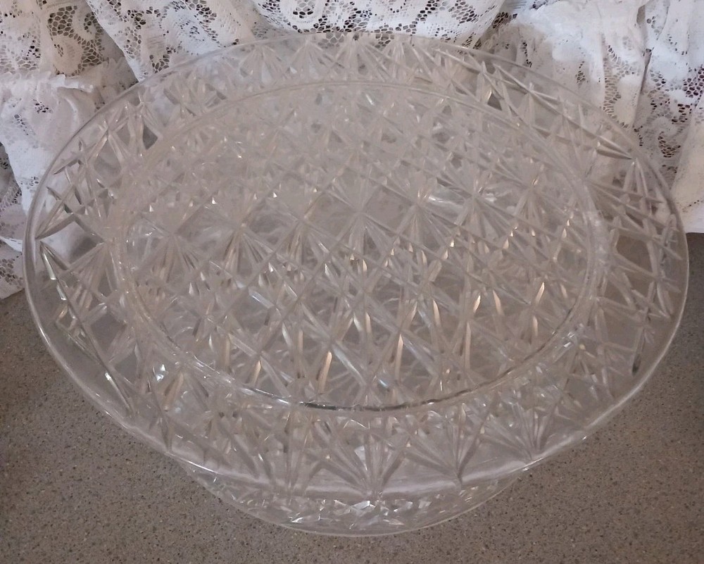 Vintage MCM Clear Acrylic Diamond Pattern Covered Cake Plate & Serving Platter
