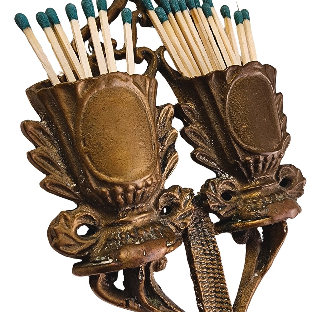 Antique Victorian Brass Double Pocket Match Holder