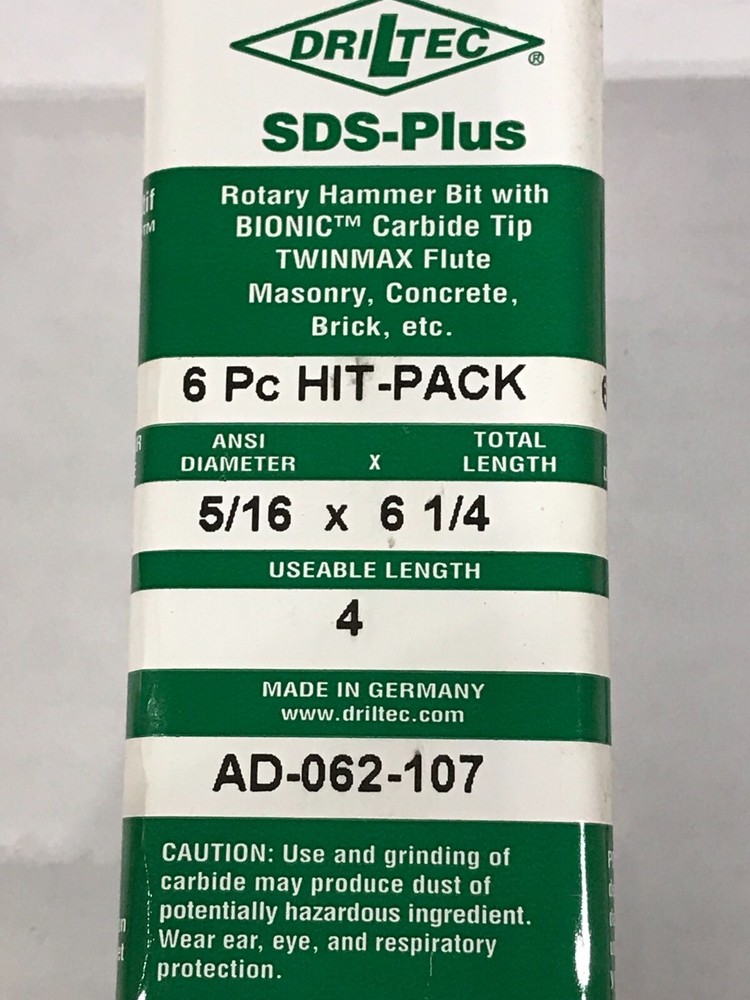 Hammer Drill Bits - 5/16 x 6 1/4 SDS Plus-DrilTec AD-062-107