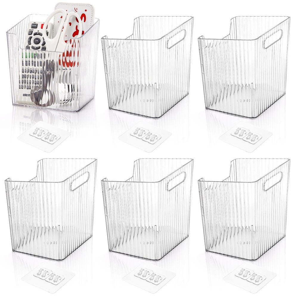 6 Pack Wall Mount Storage Bins Plastic Hanging Self-Adhesive Hooks Stackable