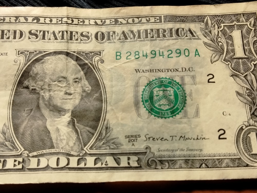 2017 A $1 Bill Wet Ink Transfer