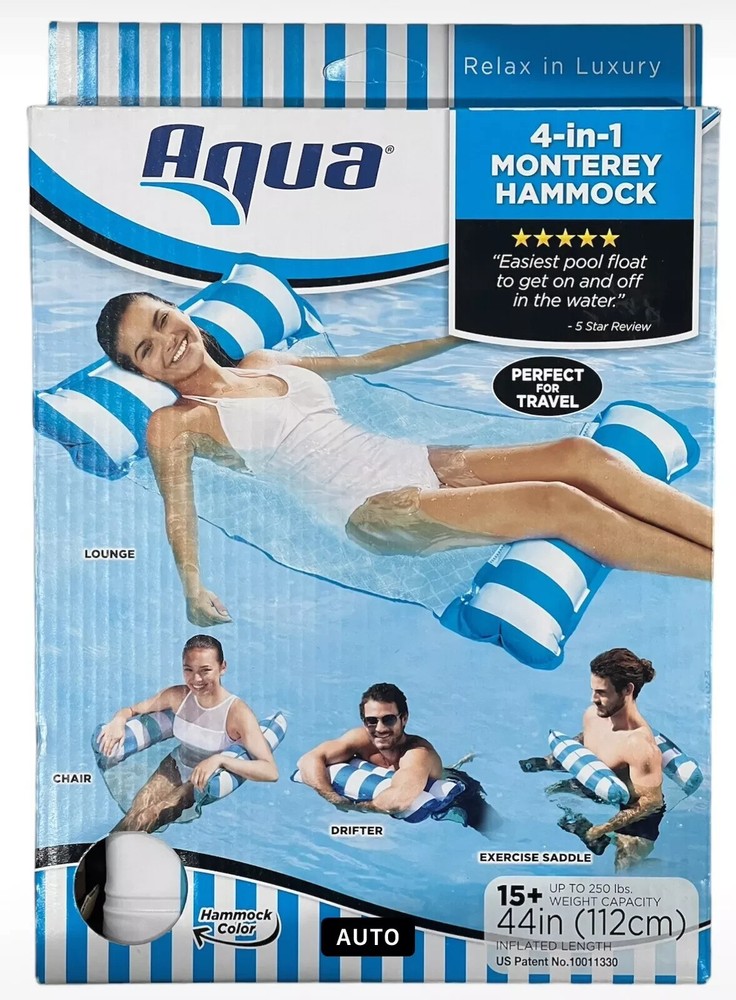 Aqua Inflatable Monterey 4 In 1 Hammock Pool Float Light Blue & White Stripe