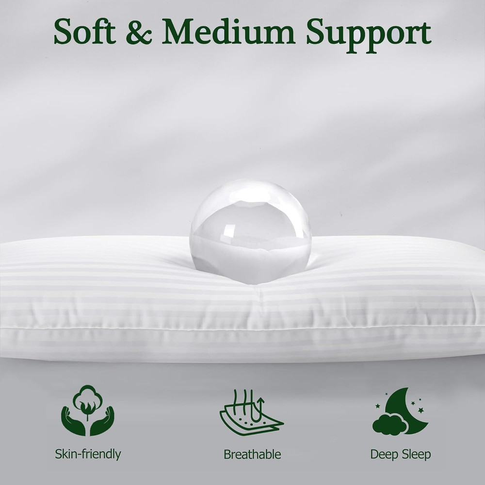 Thin Flat Soft Low Pillows King Size Set of 2, Down Alternative Filled Bed Pillo