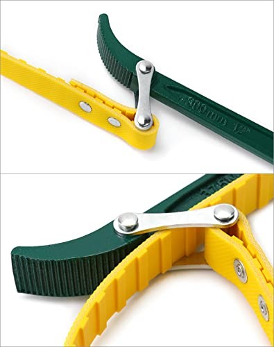 15" + 12" Belt Strap Wrench, Multi-Purpose Adjustable Strap Oil Filter Strap