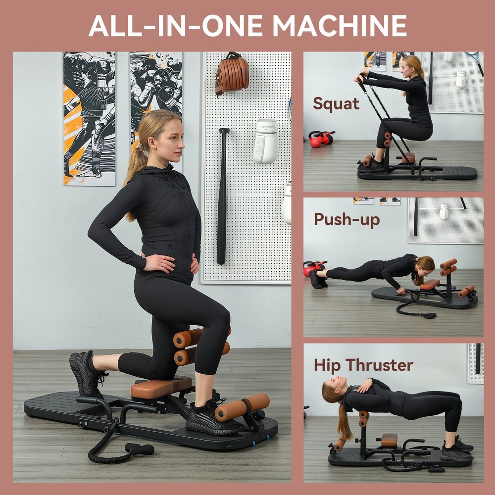 Soozier Sissy Squat Machine Hip Thrust Machine with Push Up Stand, Black