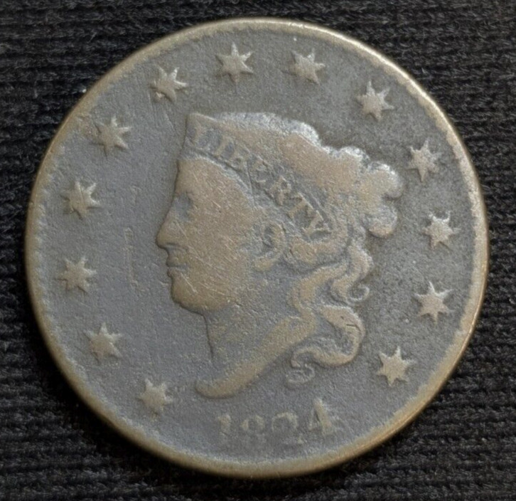 1824 Coronet Head Large Cent Penny- Average Circulated- BC61