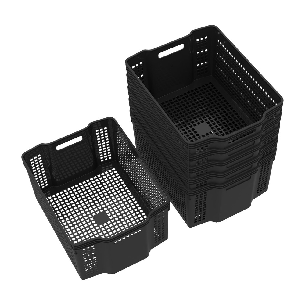 6 Pack Large Stackable Basket, Plastic Woven Basket Organizer, Black