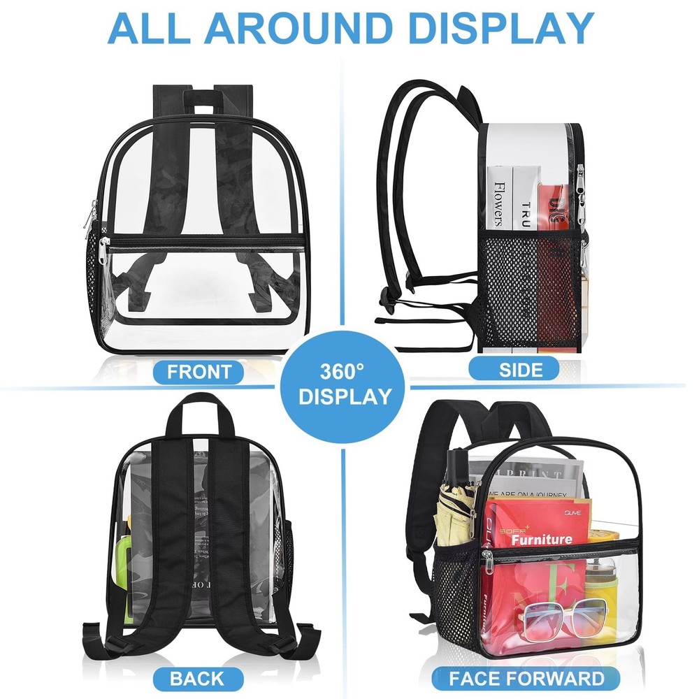 Clear Backpack for Stadium Events - 12x12x6, Mini Small Clear Bag with Front ...