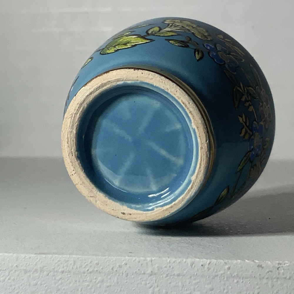 Vintage Miniature Blue Ceramic Perfume Bottle Solid Greece 2” Tall Empty