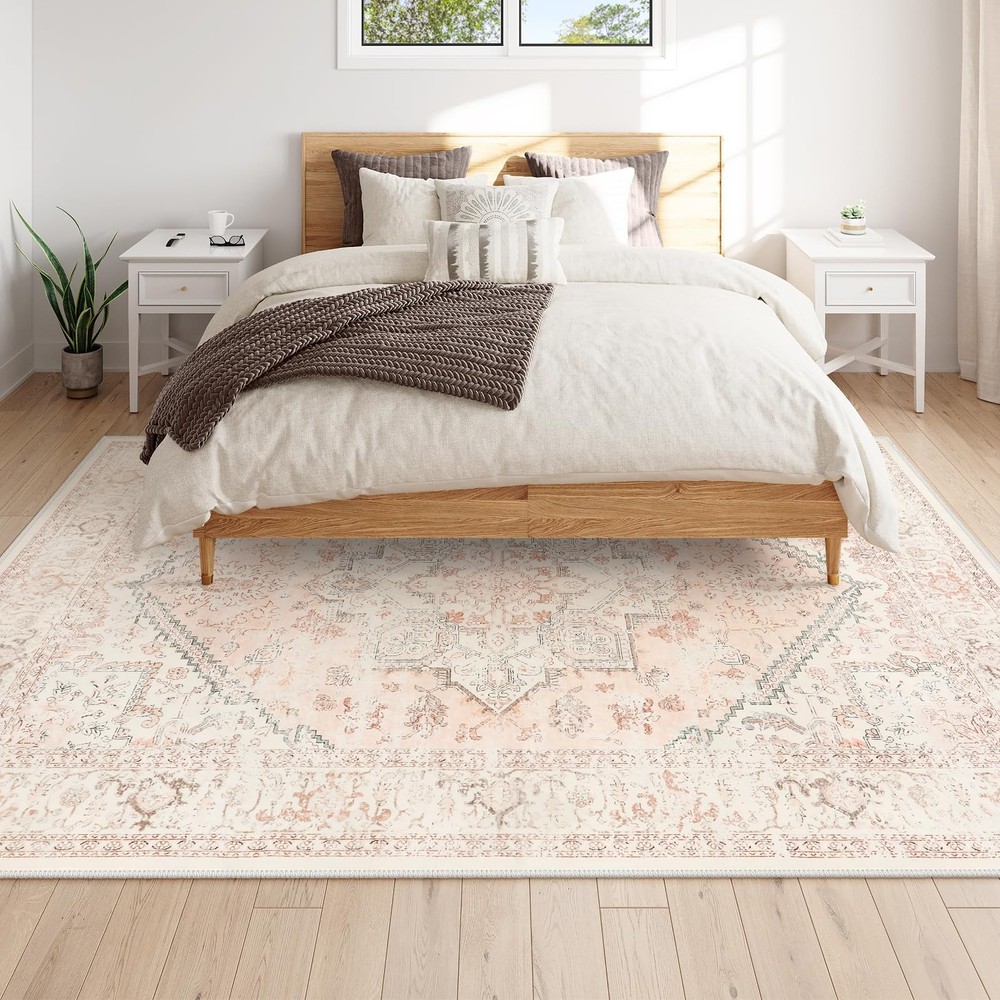 LIVEBOX Pink Area Rug 8x10 - Large 8' x 10' (Rectangular), Medallion