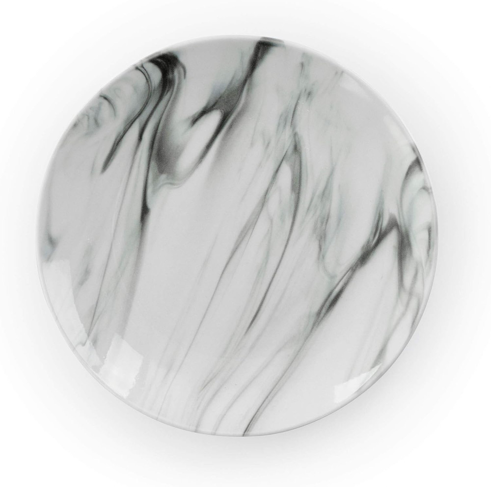 Fine Marble 16 Piece Stoneware Dinnerware Set in Black and White