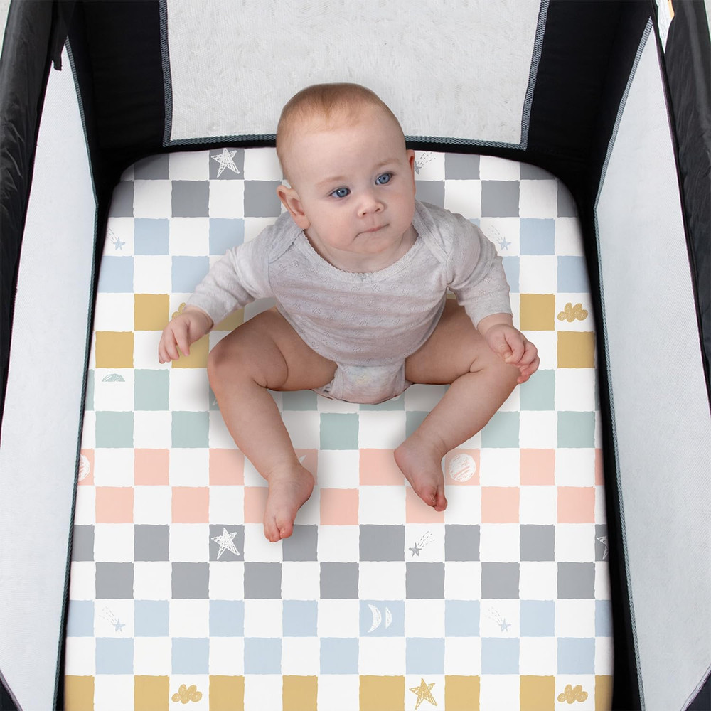 3 Pack and Play Mattress Sheets, Celestial Mini Crib Sheets Fitted, Pack N Play