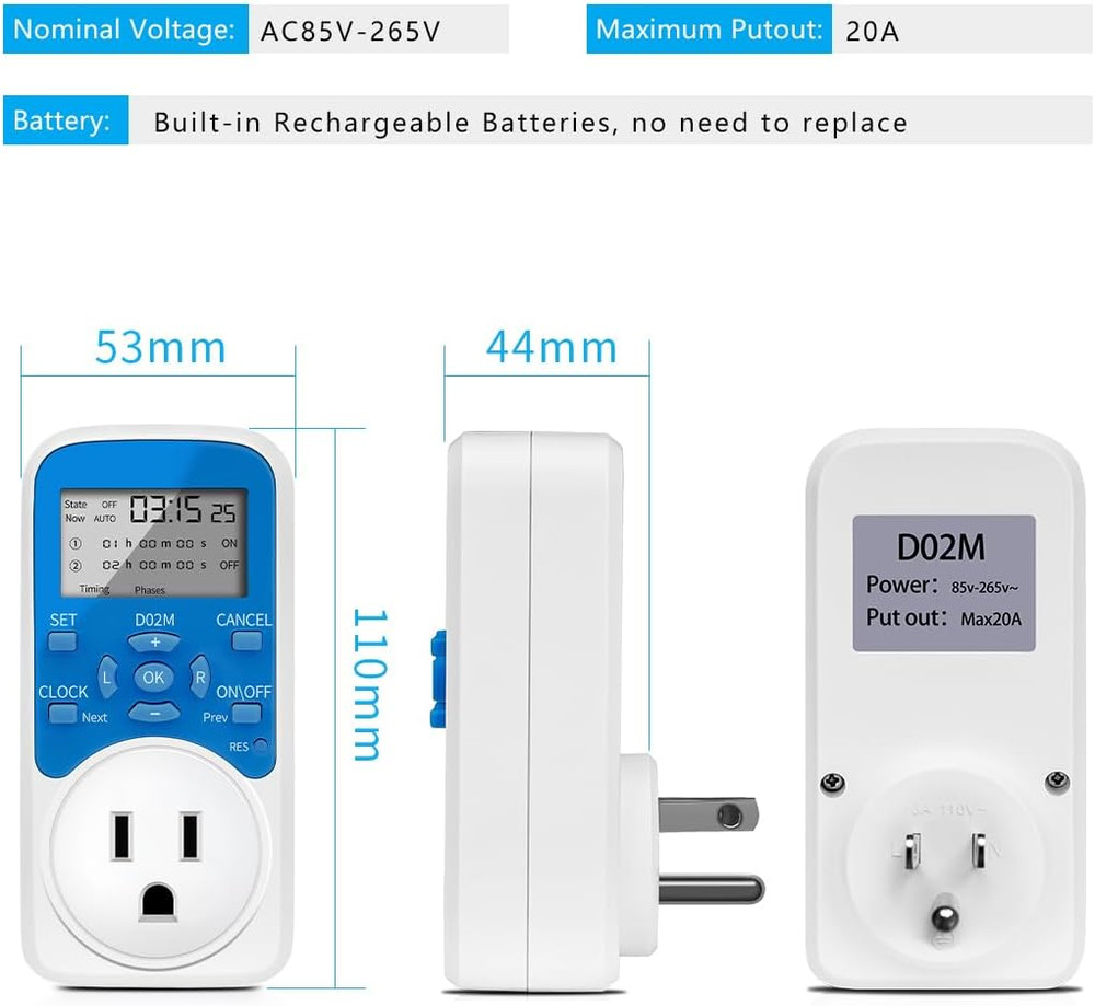 Timer Outlet, Programmable 110V/220V Pump Timer Switch, Minimum Setting by Secon