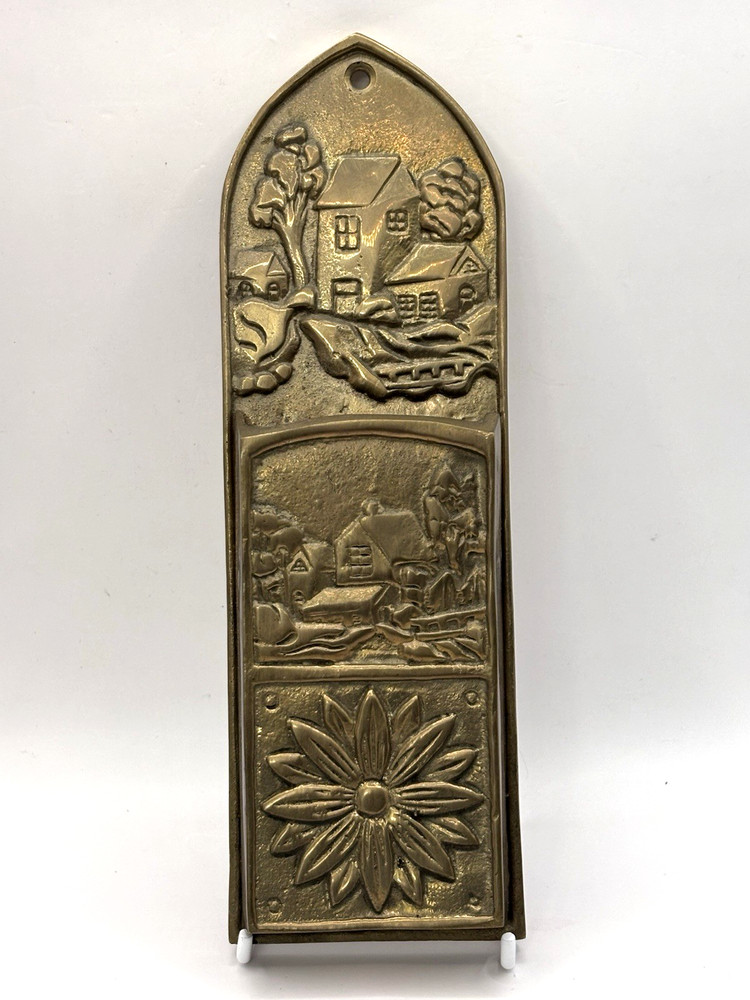 Solid Brass Long Matchstick Holder Fireplace, Wall Holder  9.25"