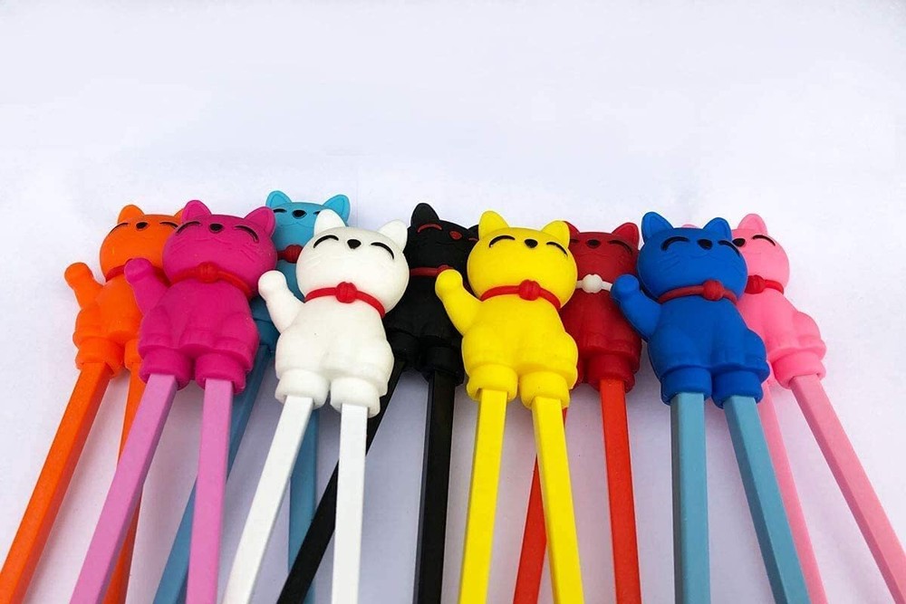 Lucky Cat Cute Tableware Learning Training Helper Chopsticks Beginner 3pcs