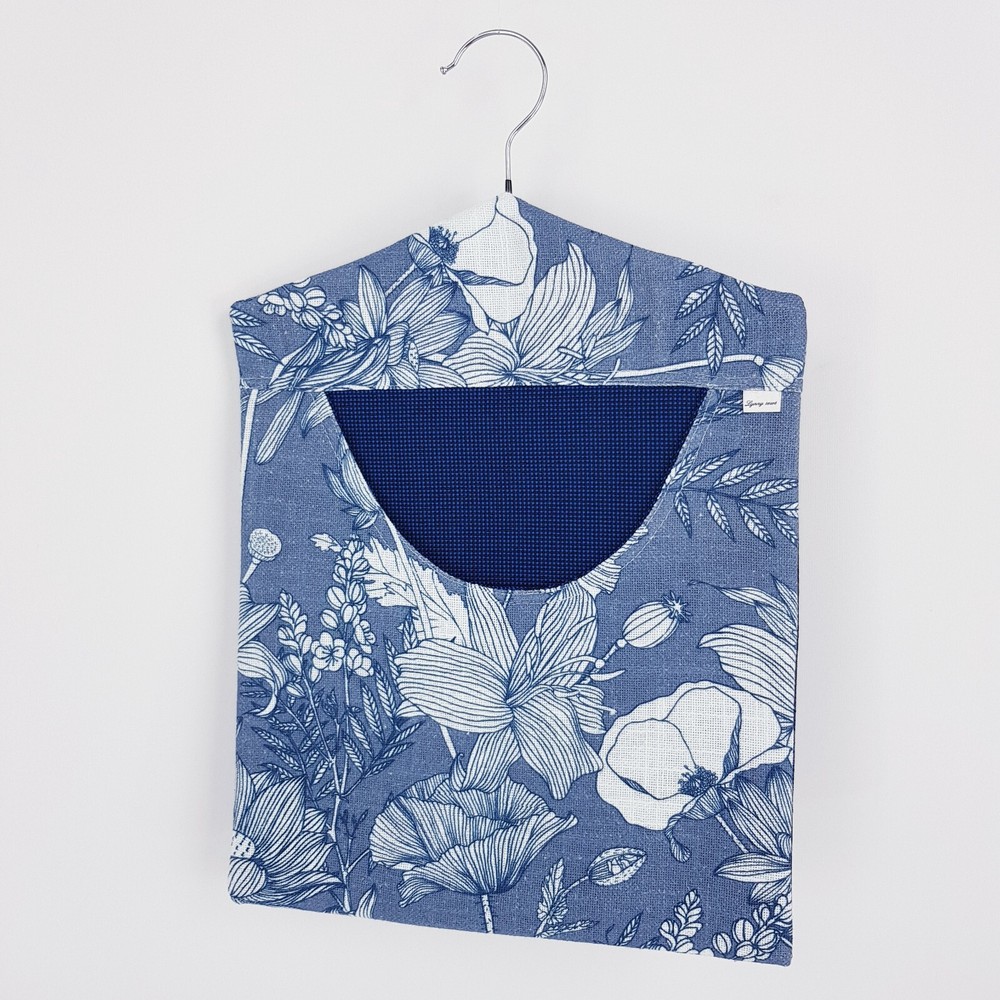 Peg Bag Handmade Blue Floral Front Patterned Lined Laundry Clothes Peg Holder