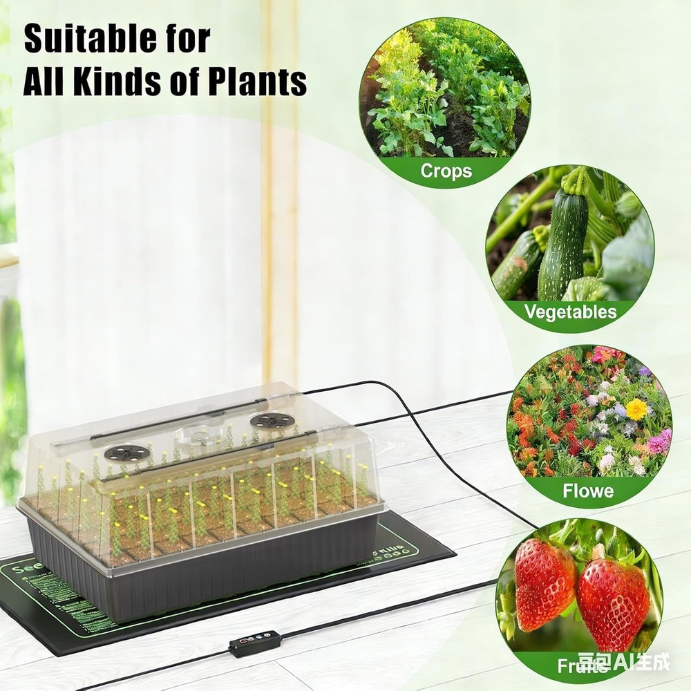60-Cell Seed Starter Kit with Auto Timer, Grow Lights & Humidity Domes