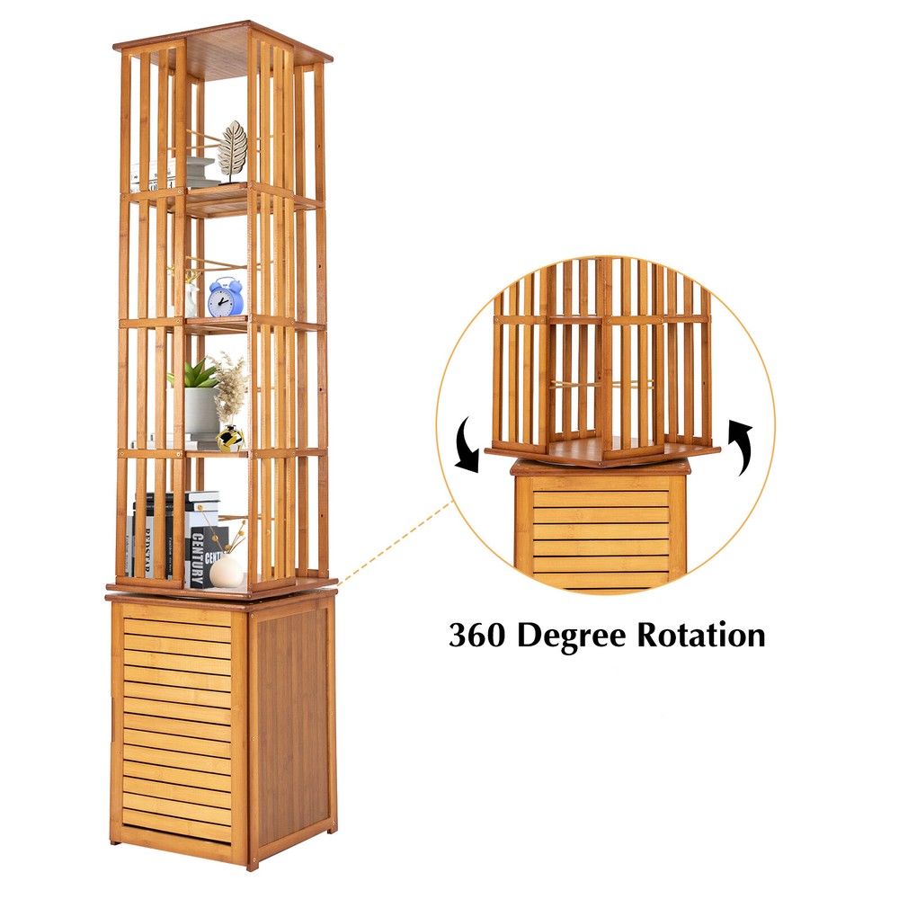 6-Tier Bamboo Rotating Bookshelf - Space-Saving Home Storage Solution