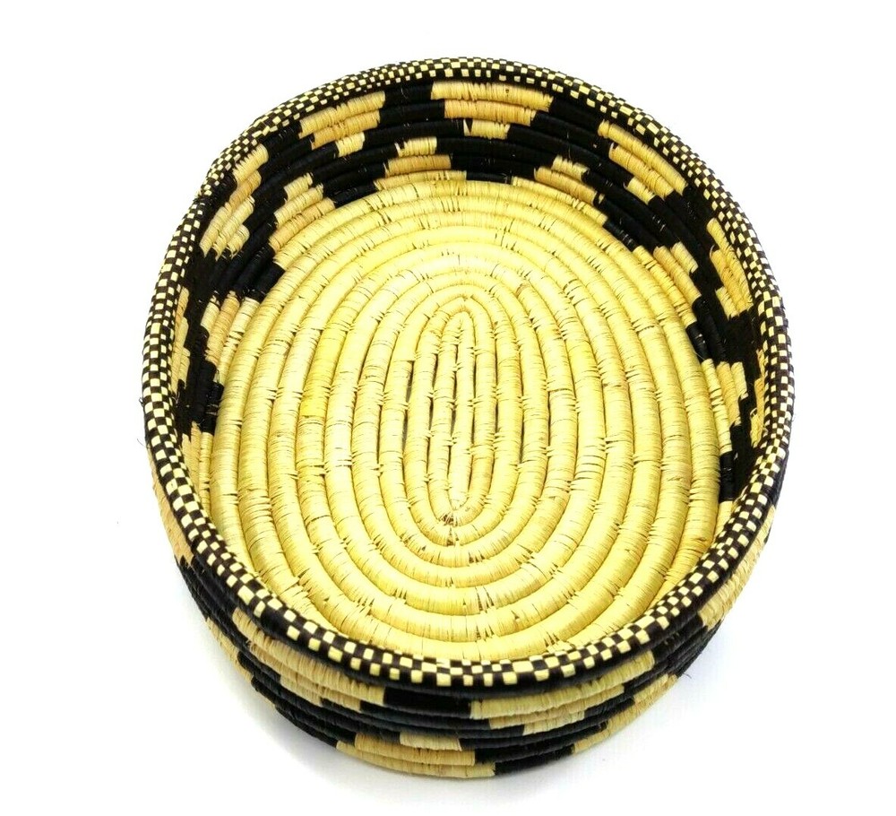 Coil Woven Storage Basket Geometric Pattern Oval
