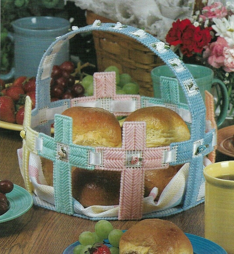 EASTER SUNDAY BREAD BASKET CROSSES PLASTIC CANVAS PATTERN INSTRUCTIONS