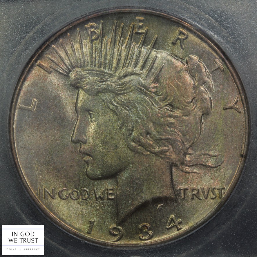 1934 Peace Silver Dollar $1 ICG MS 65 (Toned!)